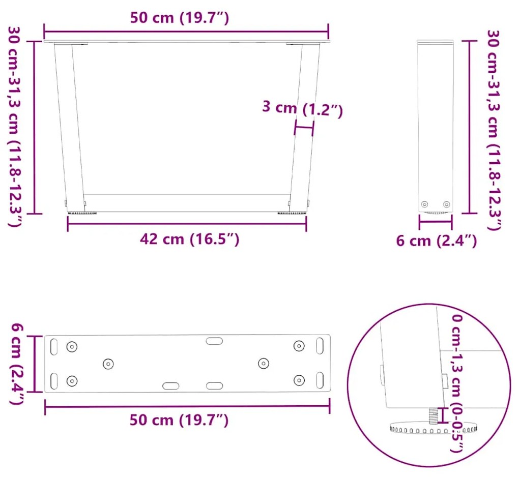 Pés para mesa de centro em V, 2 peças, antracite, 50x(30-31,3) cm, aço