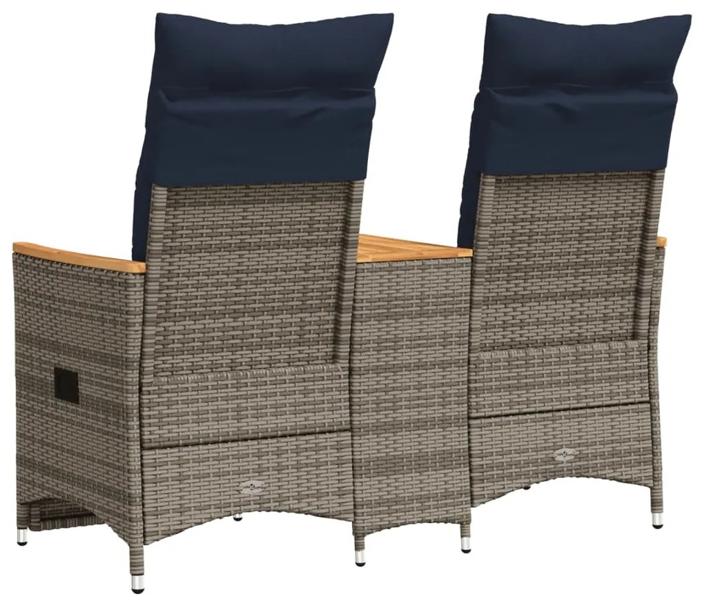 Sofá de jardim reclinável de 2 lugares com Mesa em vime sintético cinz