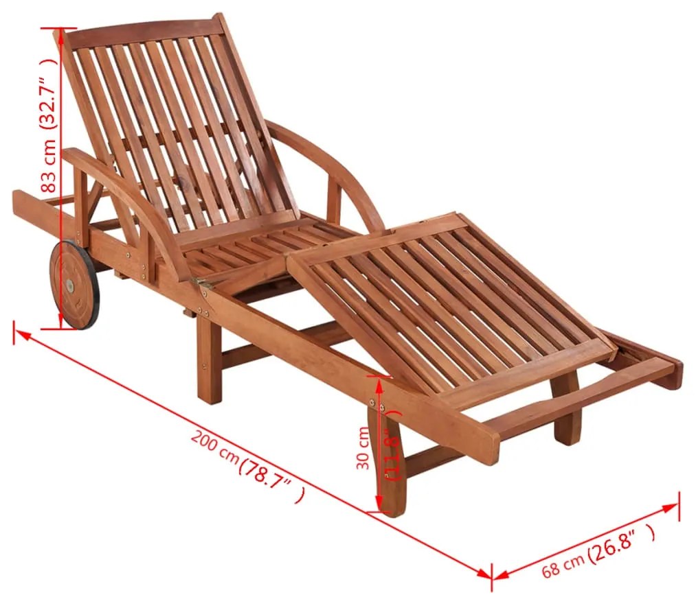 Espreguiçadeira com mesa madeira acácia maciça