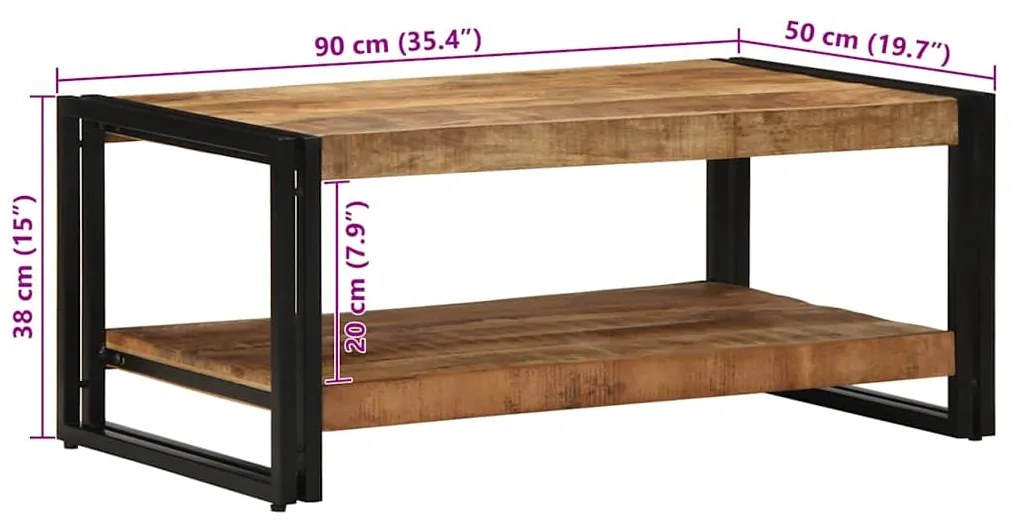 Mesa de centro 90x50x38 cm madeira de mangueira áspera maciça