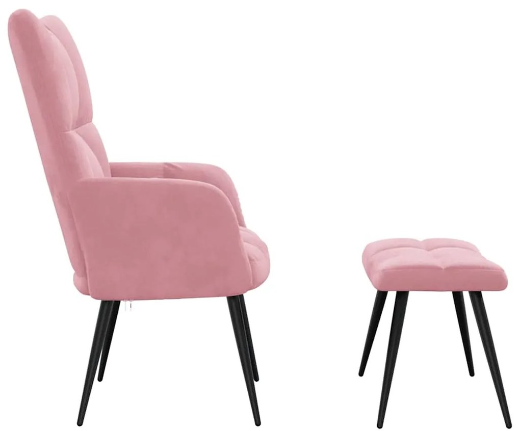 Cadeira de descanso com banco veludo rosa