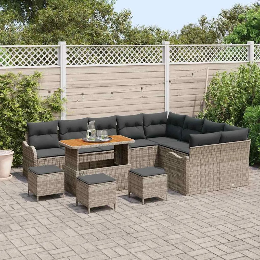 Conjunto de Sofás para Jardim de 13 Peças com Almofadas Cinza Rattan P