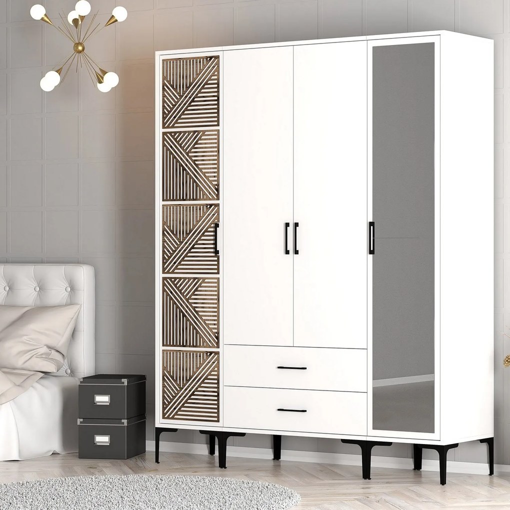 Roupeiro Kumsal PTR – Branco – 160 cm x 47,5 cm x 201,4 cm