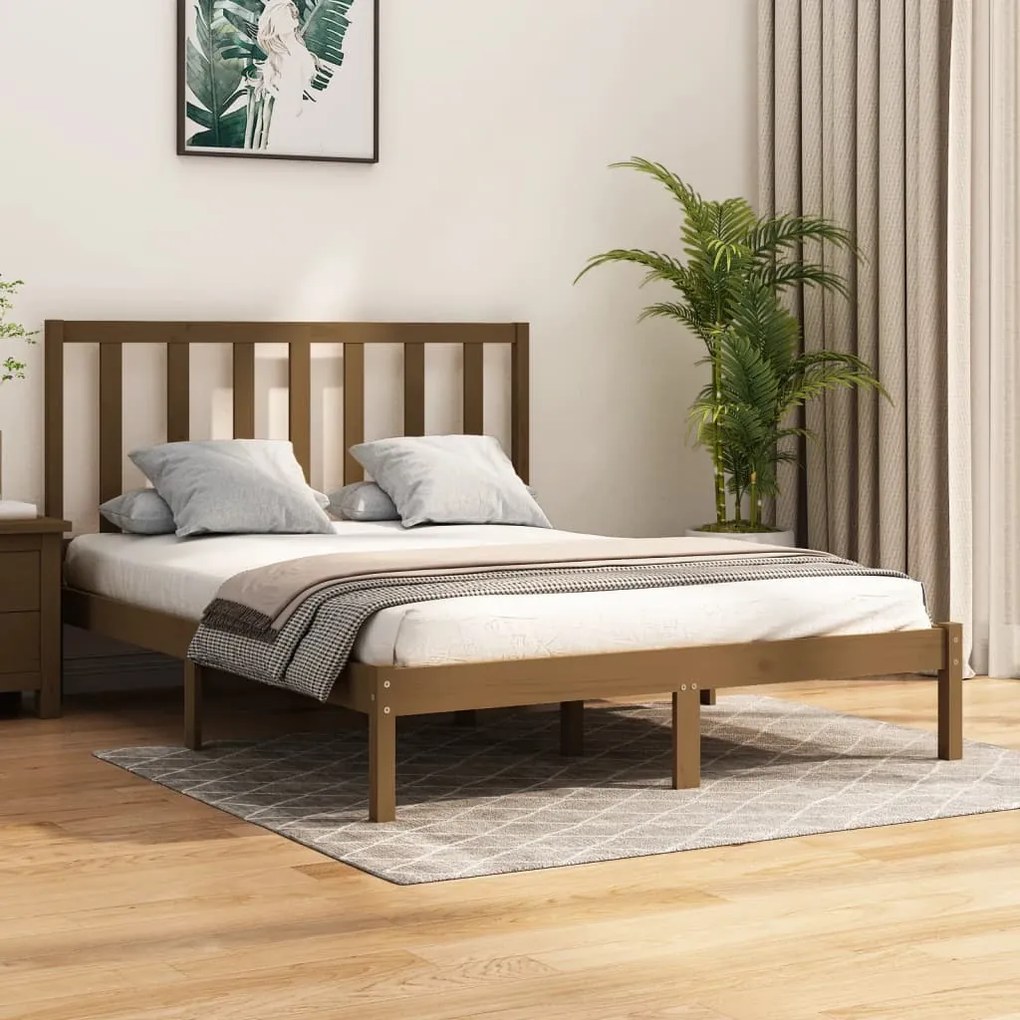 vidaXL Estrutura de cama 140x200 cm pinho maciço castanho-mel