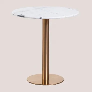 Mesa De Bar Redonda Em Pedra Natural Xiren Mármore Branco Guangxi & Ø70 Cm & Oro Rosa - Sklum