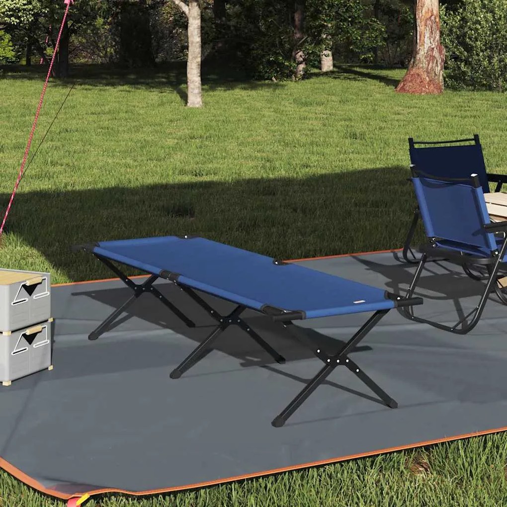 vidaXL Cama de Camping Dobrável Manual Azul Tecido Oxford