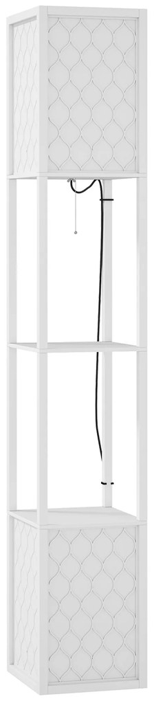 HOMCOM Candeeiro de Pé de Madeira com Estantes Lâmpada E27 Máx. 40W com Interruptor 26x26x156 cm Branco | Aosom Portugal