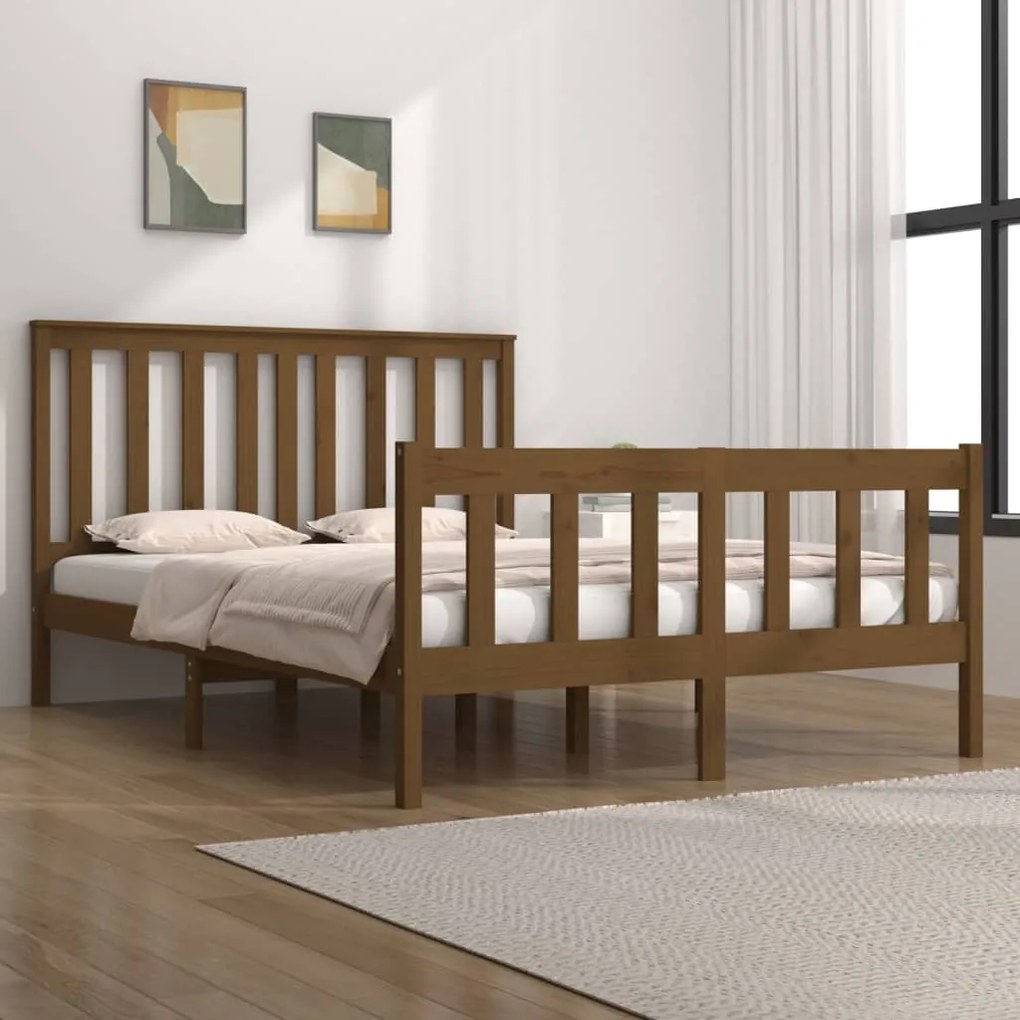 vidaXL Estrutura de cama 140x190 cm pinho maciço castanho-mel