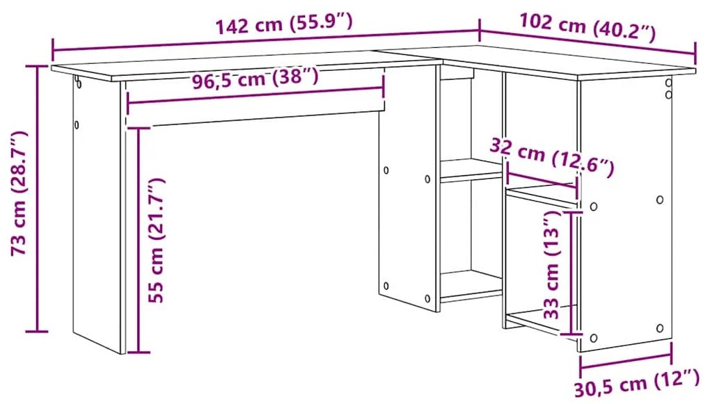 Secretária Cinzenta Cinzento Sonoma MDF Média Armazenagem