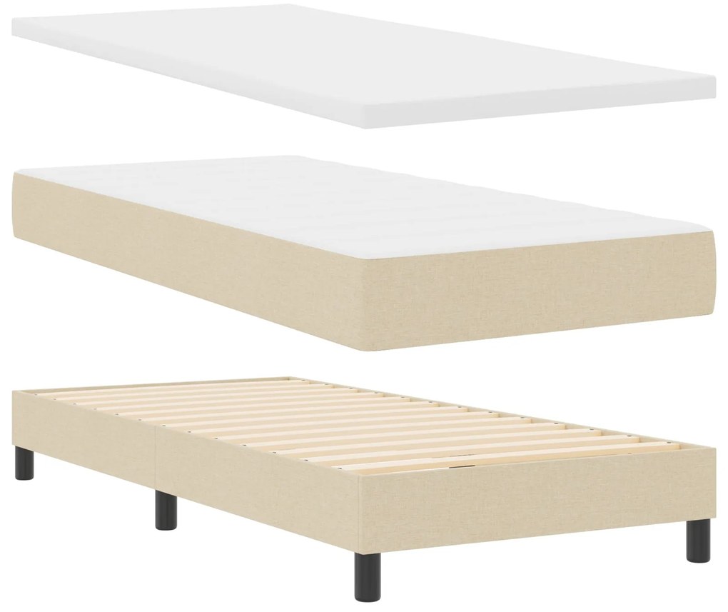 Cama Box Spring vidaXL com Colchão Creme 90x190 cm Tecido, Cabeceira v