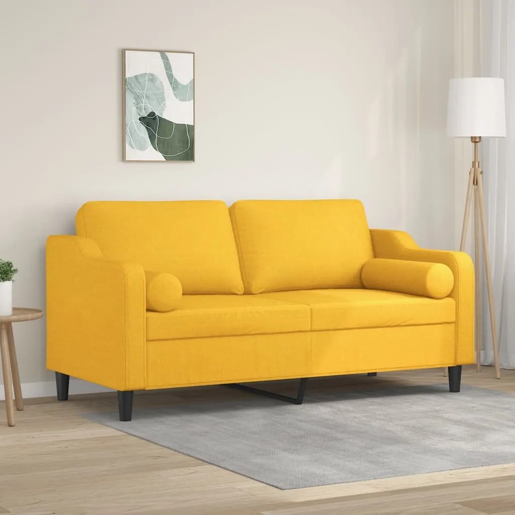 vidaXL Sofá 2 lug. c/ almofadas/almofadões 140 cm tecido amarelo-claro