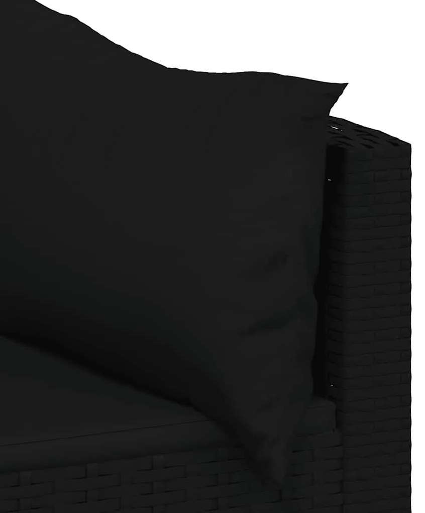 3 pcs conjunto lounge de jardim c/ almofadões vime PE preto