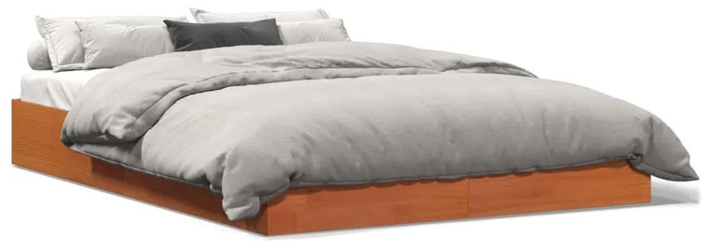 Estrutura de cama 150x200 cm madeira pinho maciça castanho cera