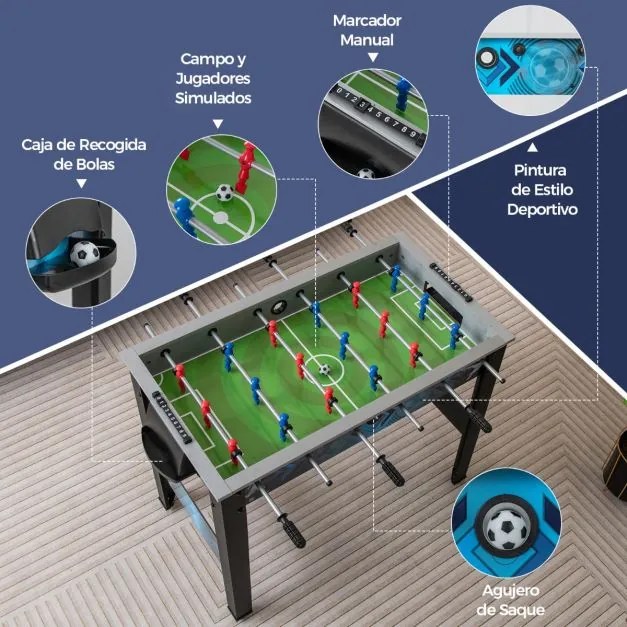Mesa de matraquilhos infantil Estável com 2 Bolas 18 Jogadores Realistas, 94,5 × 53,5 × 76,5 cm Pintura Estilo Desportivo