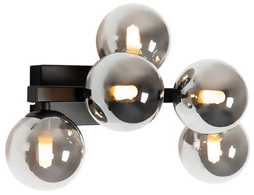 Aplique moderno preto com vidro fumê 5 luzes - Bianca