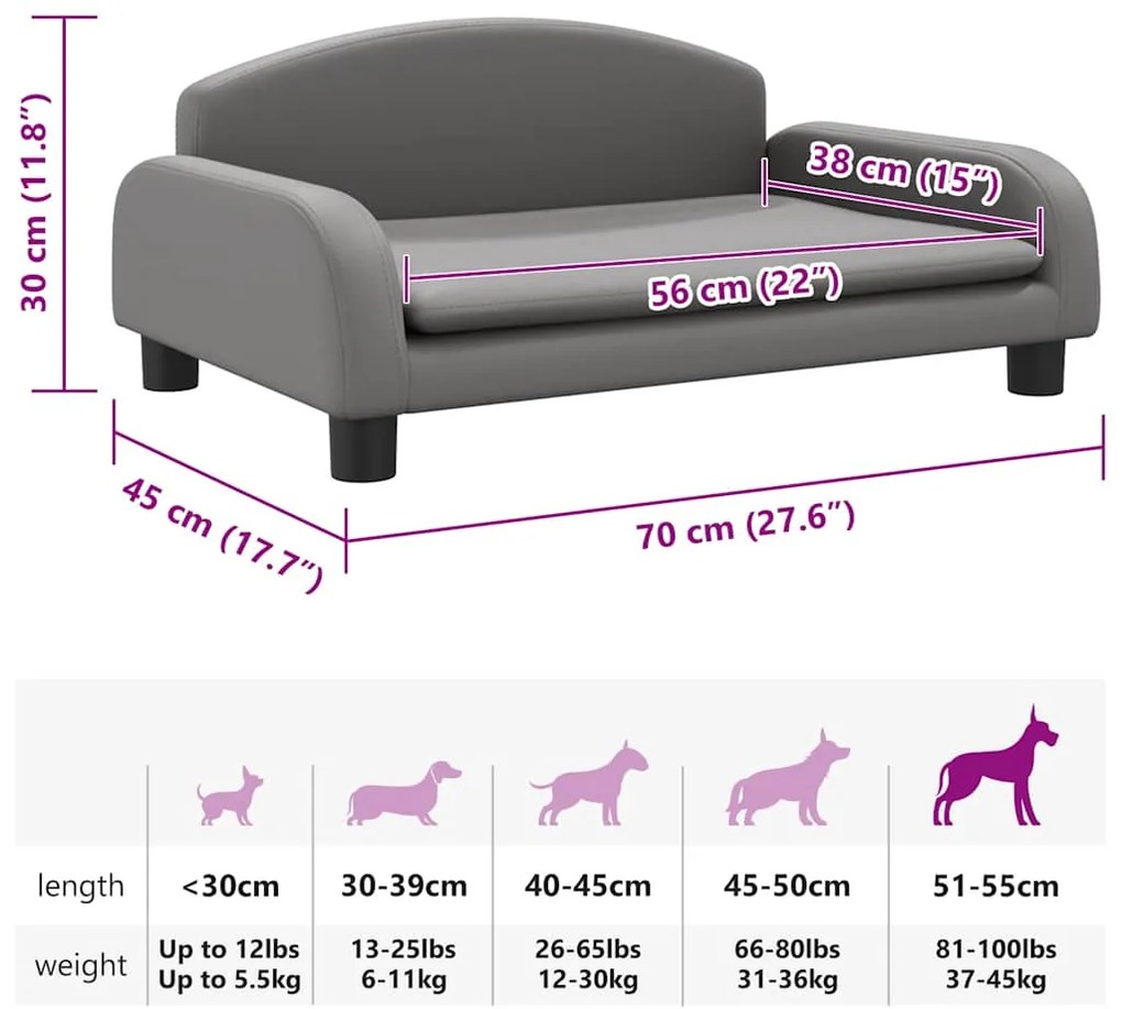 Cama para cães 70x45x30 cm couro artificial cinzento