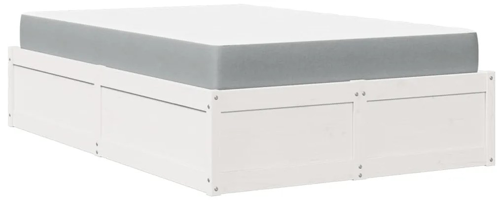 Cama com colchão 140x190 cm madeira de pinho maciça branco