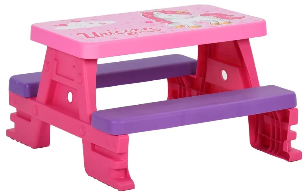 vidaXL Mesa de piquenique infantil com bancos 79x69x42 cm rosa