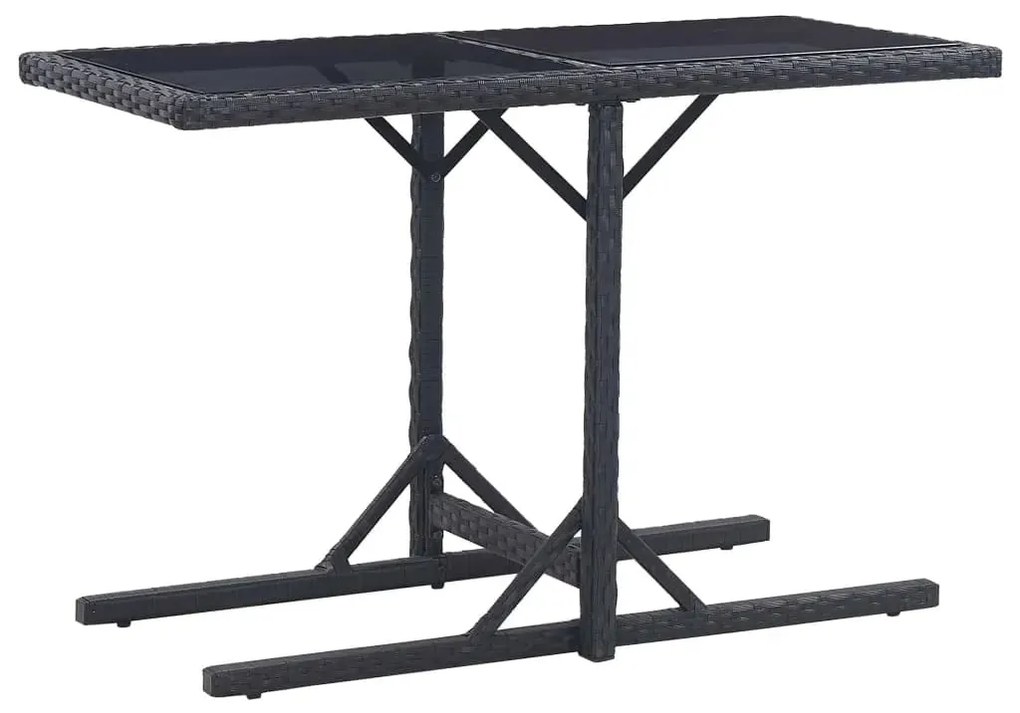 3 pcs conjunto jantar p/ jardim vime PE e vidro temperado preto