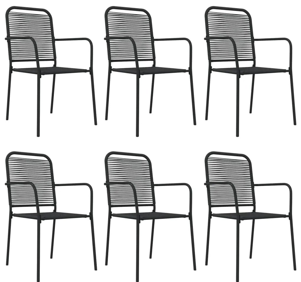 7 pcs conjunto de jantar p/ jardim corda de algodão e aço preto