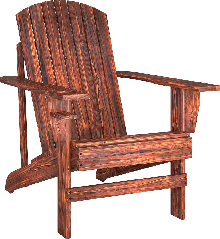 Outsunny Cadeira Adirondack de Madeira Cadeira de Jardim com Apoio para os Braços Encosto Alto 72,5x97x96cm Marrom | Aosom Portugal