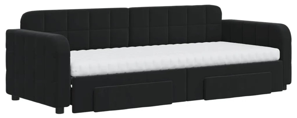 Sofá-cama com gavetão e gavetas 80x200 cm veludo preto