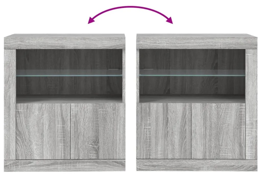 Aparador com luzes LED 60,5x37x67 cm cinzento sonoma