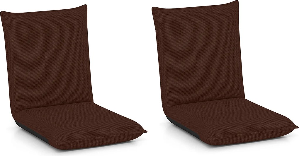 Conjunto de 2 Cadeiras de Chão Ajustáveis, 99 x 44 x 9,5 cm, Estrutura Metálica Dobrável, Castanho