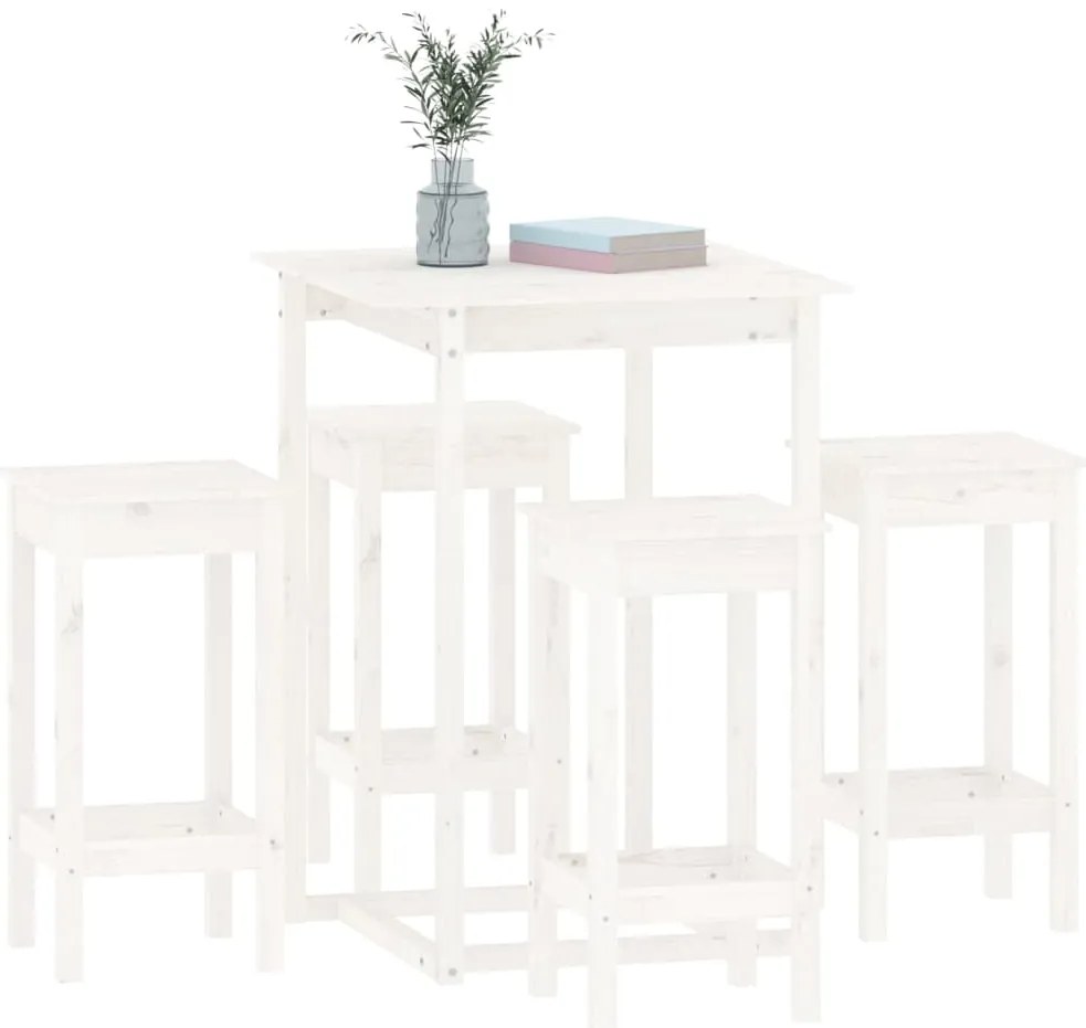 5 pcs conjunto de bar pinho maciço branco