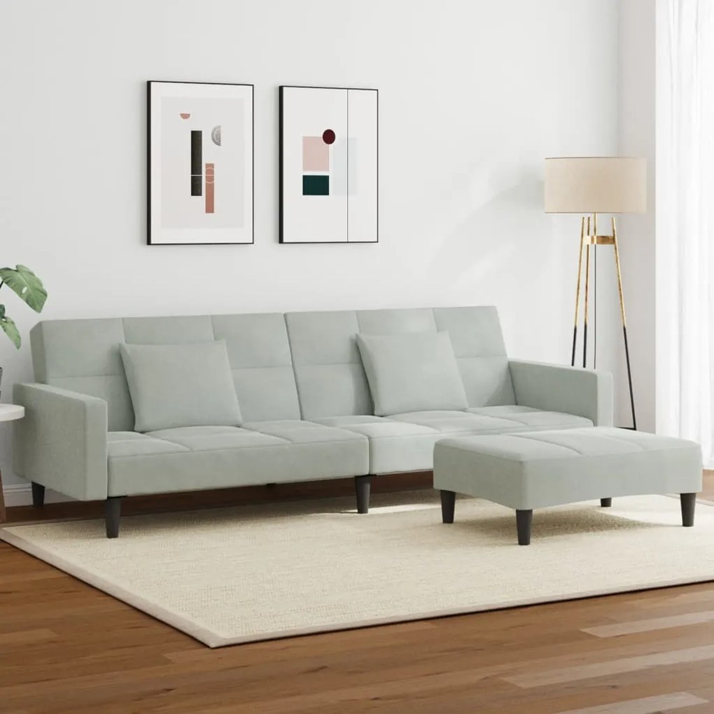 vidaXL Sofá-cama 2 lugares c/ apoio de pés veludo cinza-claro
