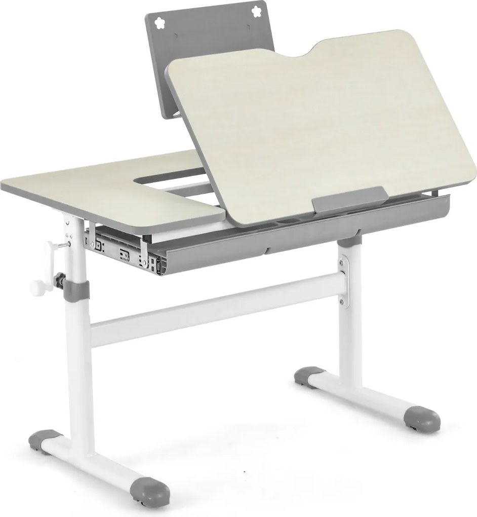 Conjunto 2 em 1 de secretária e cadeira para crianças Secretária ajustável em altura e ângulo com cadeira ergonómica giratória Cinzenta