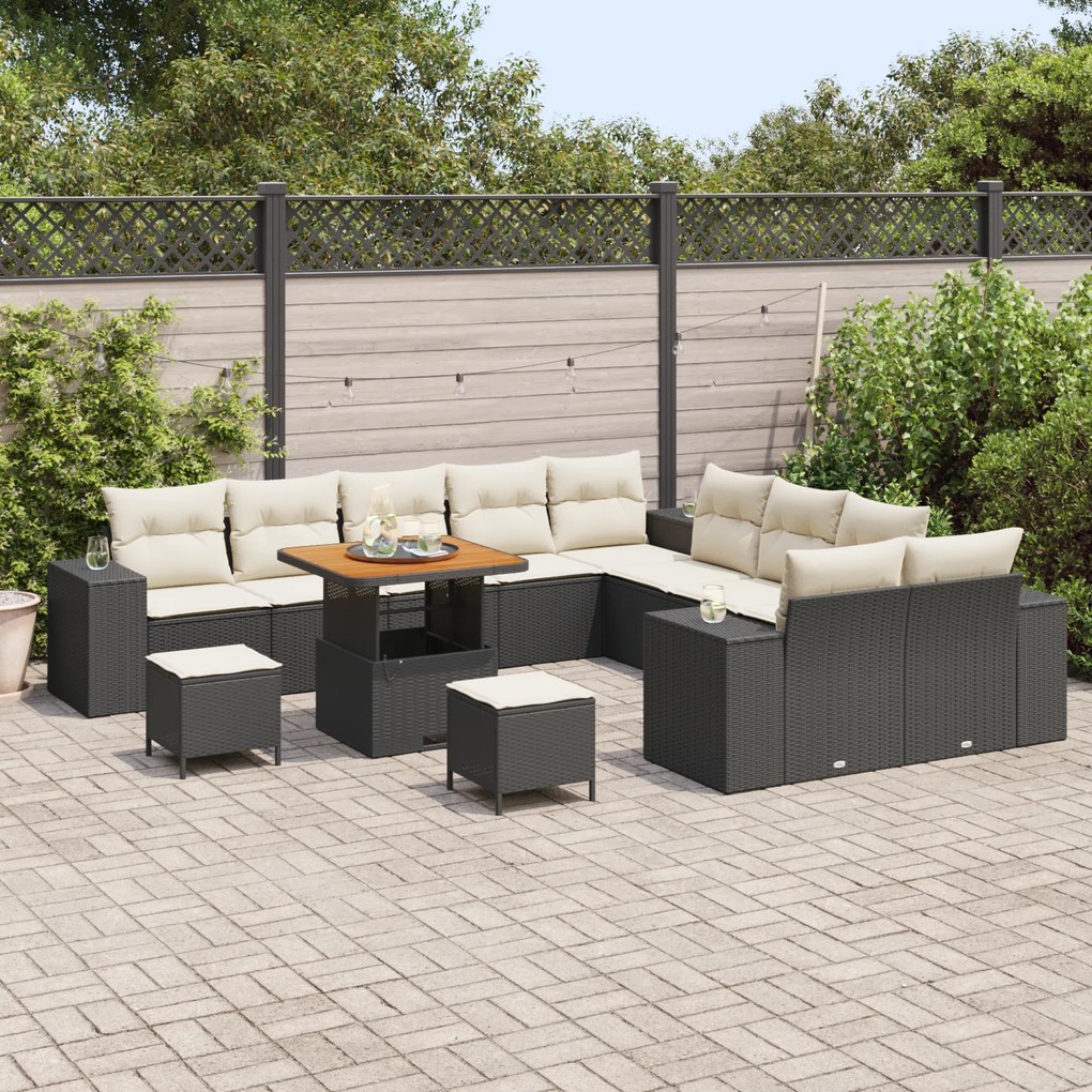 Conjunto de Sofá de Jardim vidaXL 13 Peças com Almofadas Preto Rattan