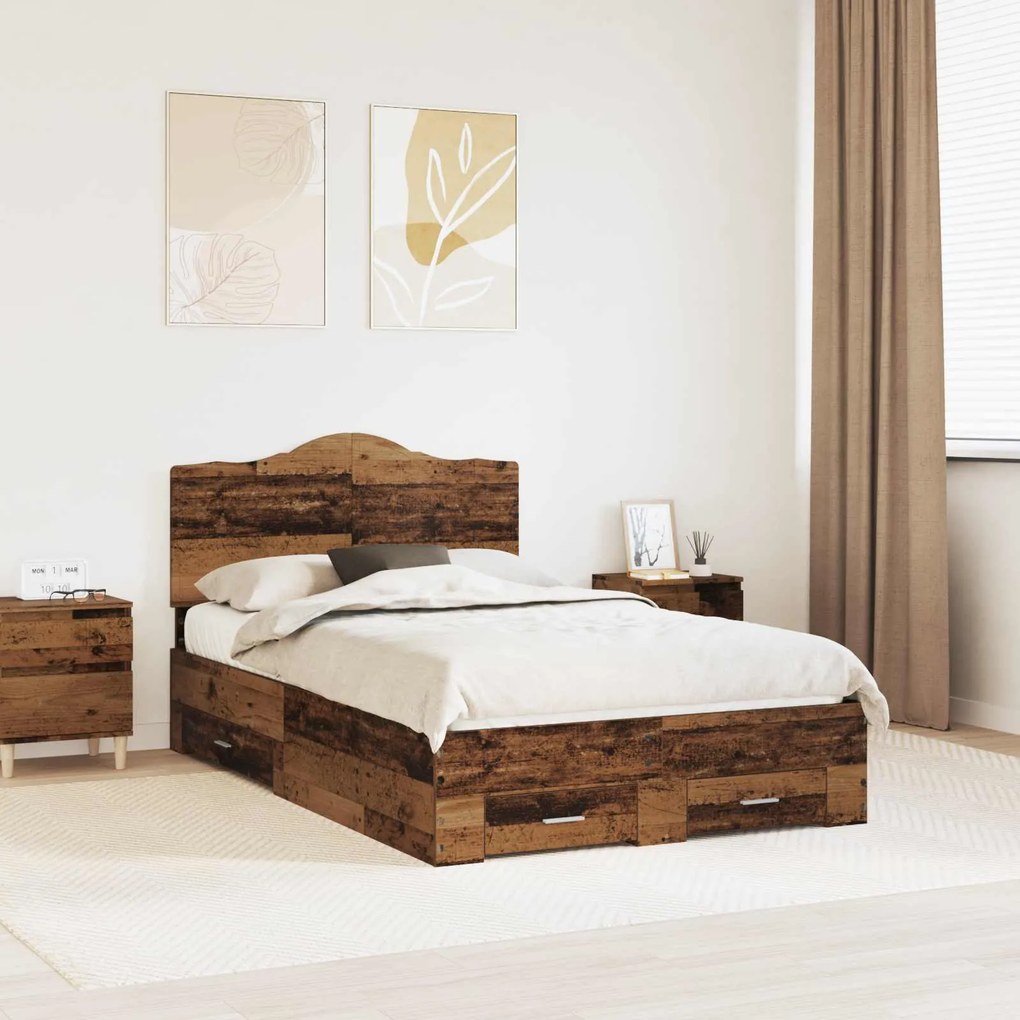 vidaXL Estrutura da Cama com cabeceira Madeira antiga 120 x 200 cm