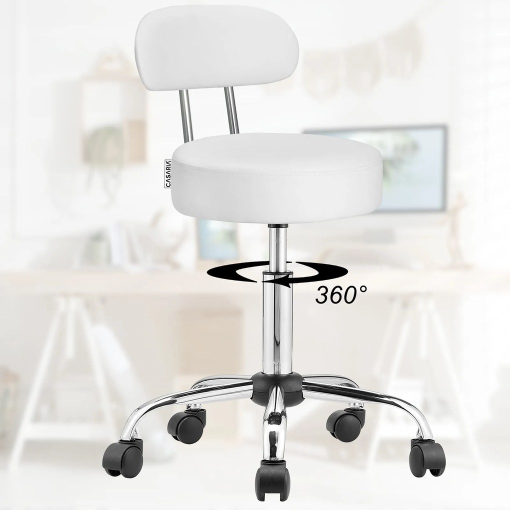 Banco escritorio, trabalho  com rodinhas, giratória 360° e com encosto branco