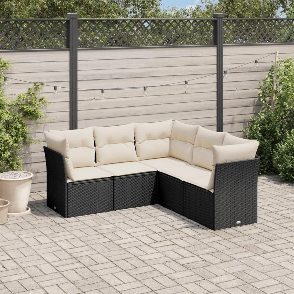 5 pcs conjunto sofás de jardim com almofadões vime PE preto