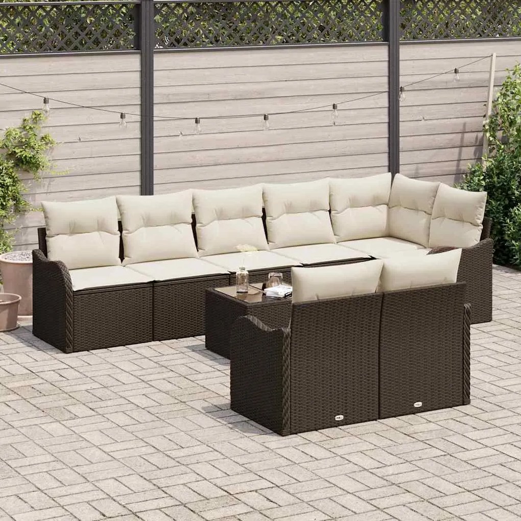 Conjunto de Sofás de Jardim de 8 Peças com Almofadas Cinzas em Rattan