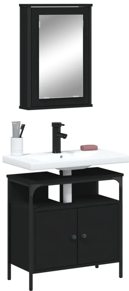 2 pcs conjunto móveis casa de banho derivados de madeira preto