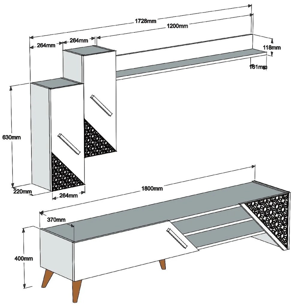 Unidade de TV Beril – Branco – 180x40x37 cm