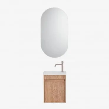 Conjunto De Móvel De Casa De Banho Suspenso Em Madeira Com Lavatório Integrado Narek Castanho Fresno & Ovalado Com Armazenamento Preto - Sklum