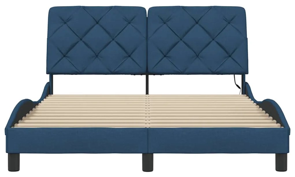 Estrutura de cama com LED sem colchão 140x200 cm tecido azul