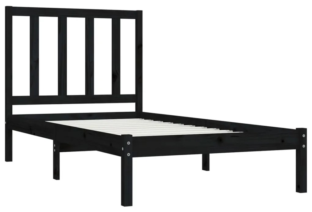 Estrutura de cama pequena solteiro 75x190 cm pinho maciço preto