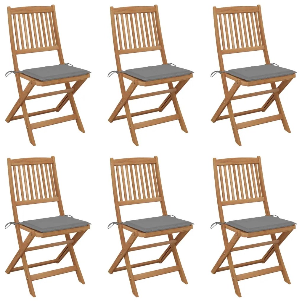 vidaXL Cadeiras de jardim dobráveis c/ almofadões 6 pcs acácia maciça