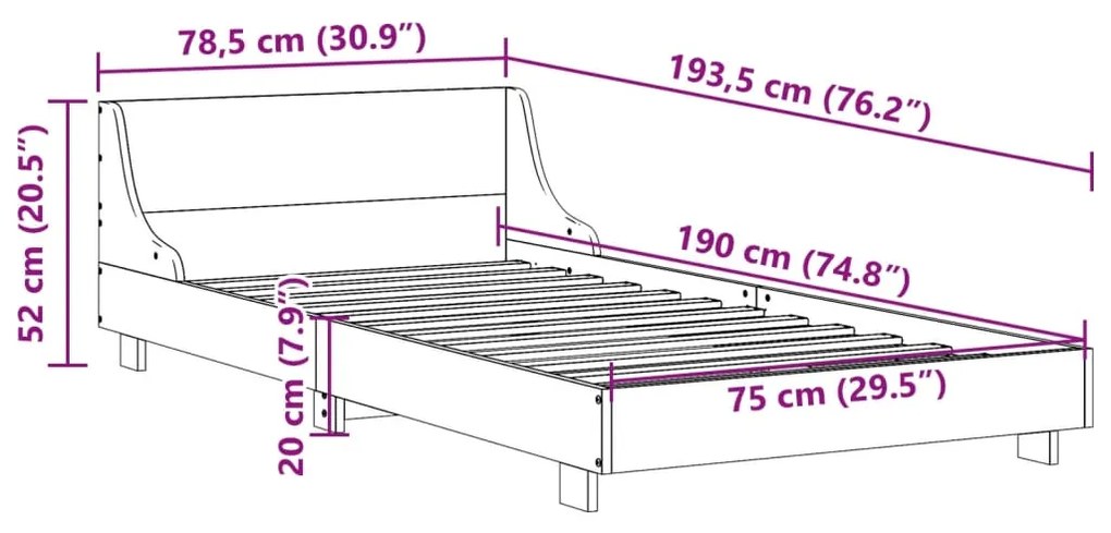 Cama sem colchão 75x190 cm madeira de pinho maciça