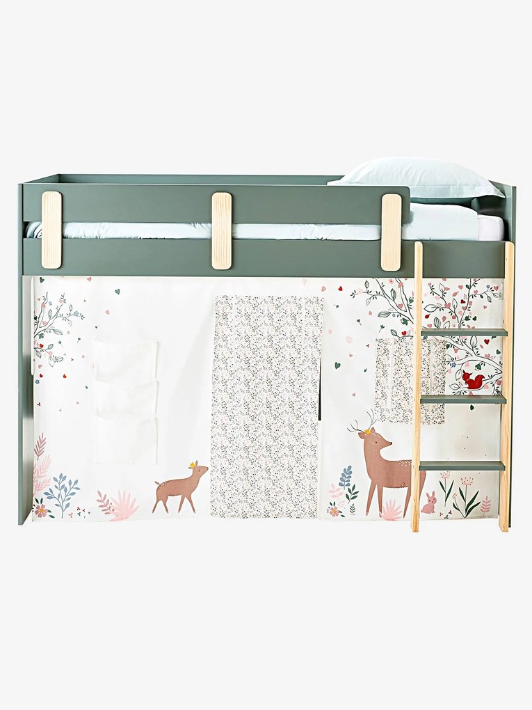 Tenda reversível de cama, tema Floresta Encantada branco medio liso com motivo