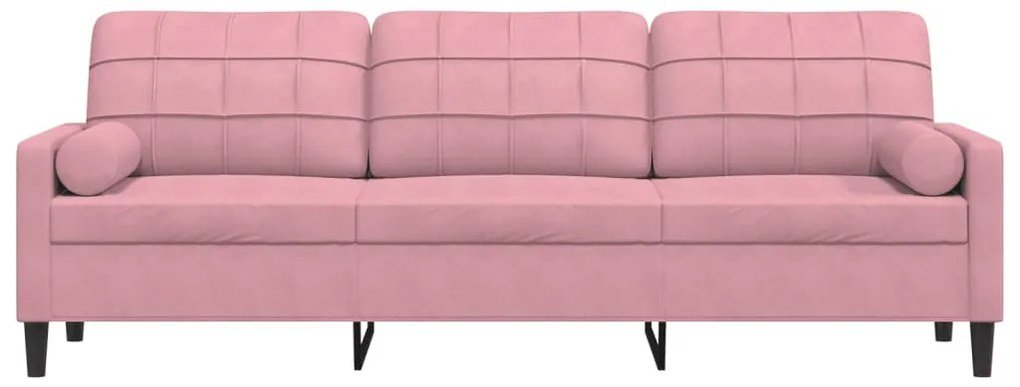 Sofá 3 lugares c/ almofadas decorativas 210 cm veludo rosa