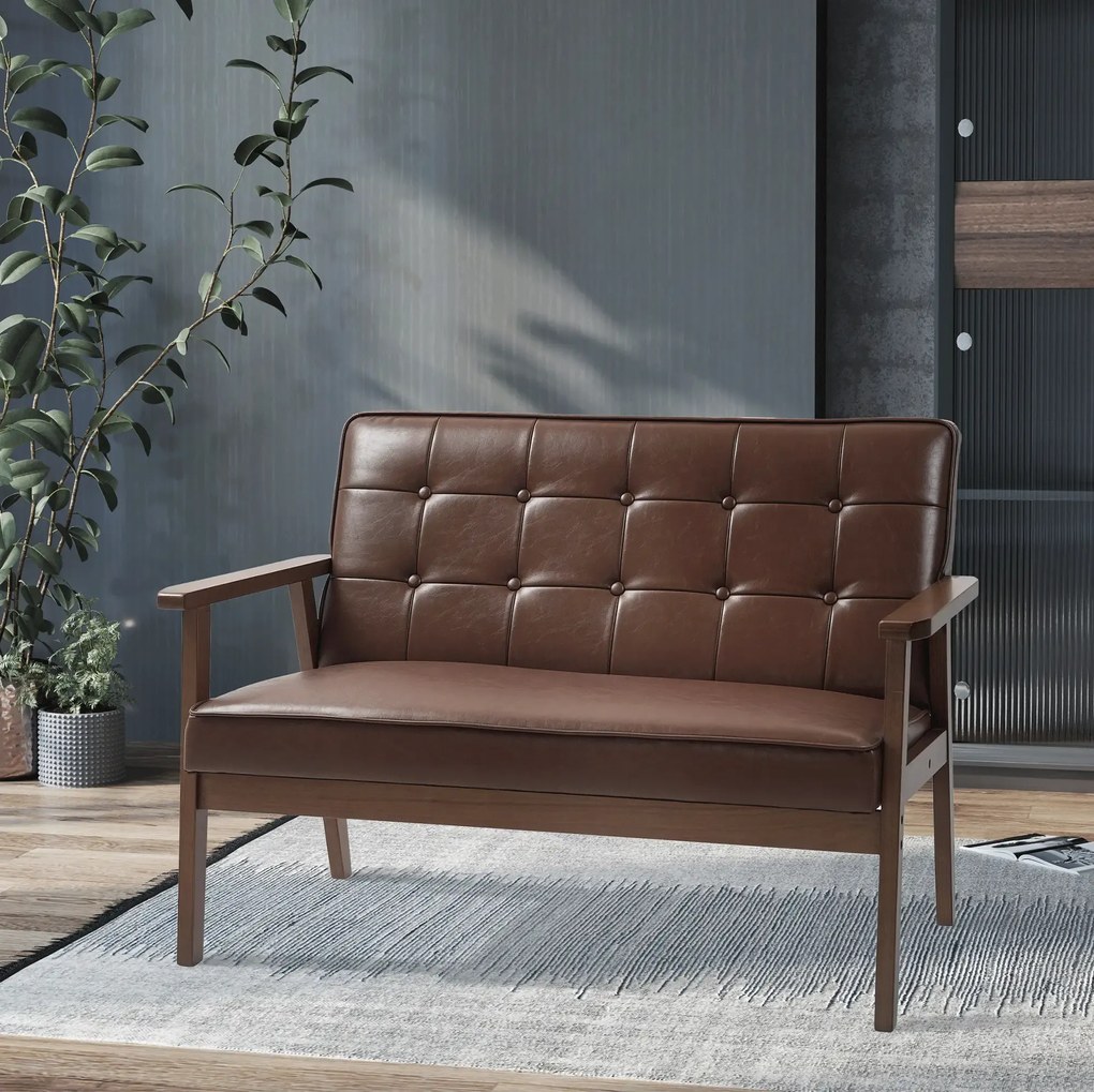 Sofá de 2 Lugares "Vintage Chester" - Couro PU - 115x70x81 cm - Castan