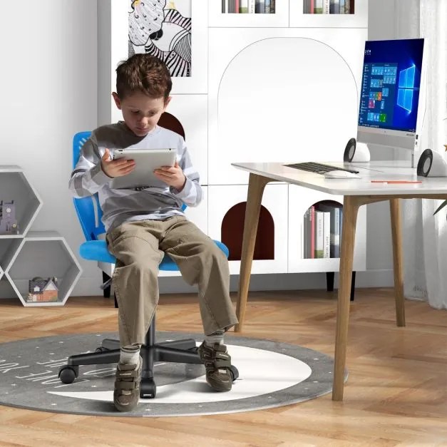 Cadeira de secretária ergonómica para crianças, ajustável em altura Cadeira giratória sem braços com rodas universais para o escritório em casa Azul