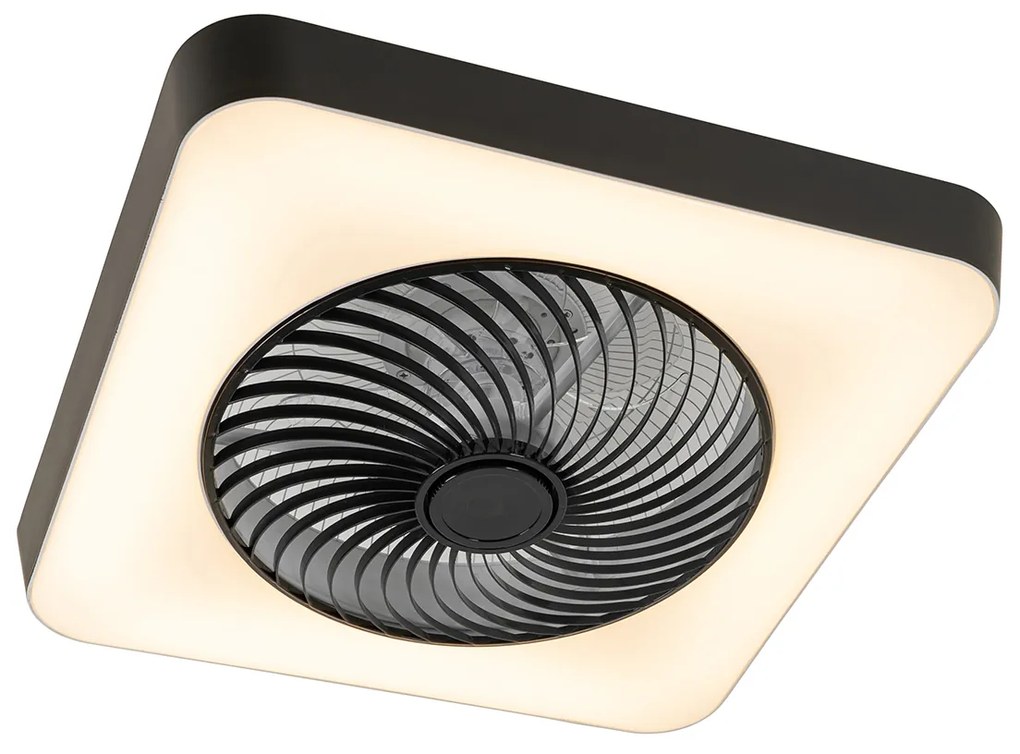 Ventilador de teto inteligente quadrado preto com LED regulável - Climo Moderno