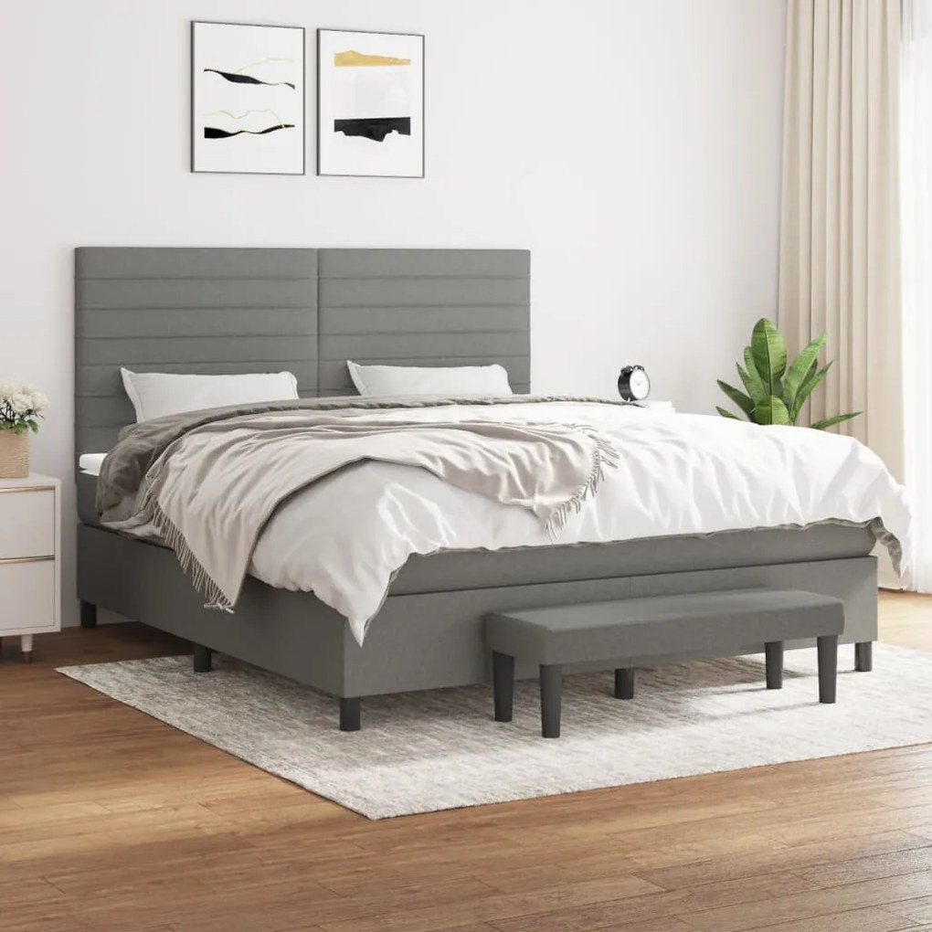 vidaXL Cama com molas/colchão 180x200 cm tecido cinzento-escuro