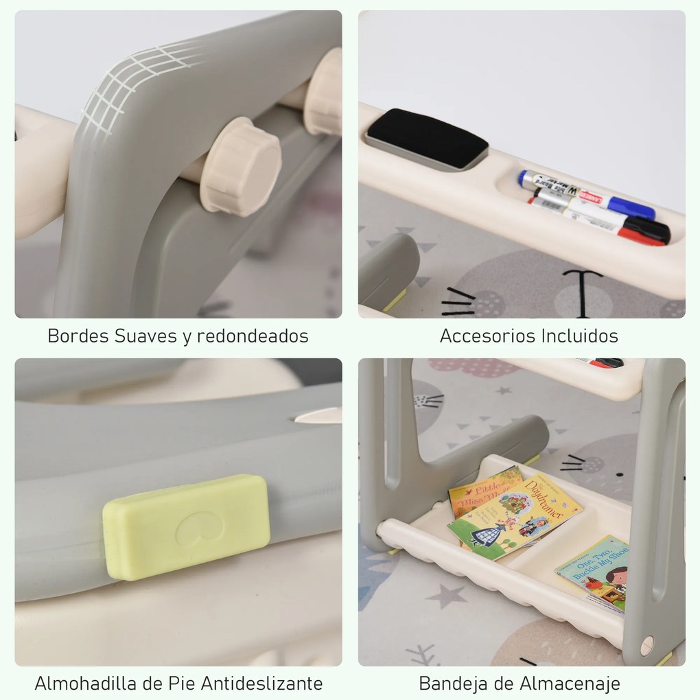 HOMCOM 2 em 1 Mesa Infantil com Quadro Negro Conjunto de Mesa Conversível e Cadeira para Crianças acima de 12 Meses com 3 Marcadores e 1 Borracha 65x48x66,7 cm Cinza e Branco